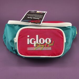 Igloo 90’s Retro Fanny Pack 3 Can Cooler Jade Yellow Strap Pink Front Pocket NWT
